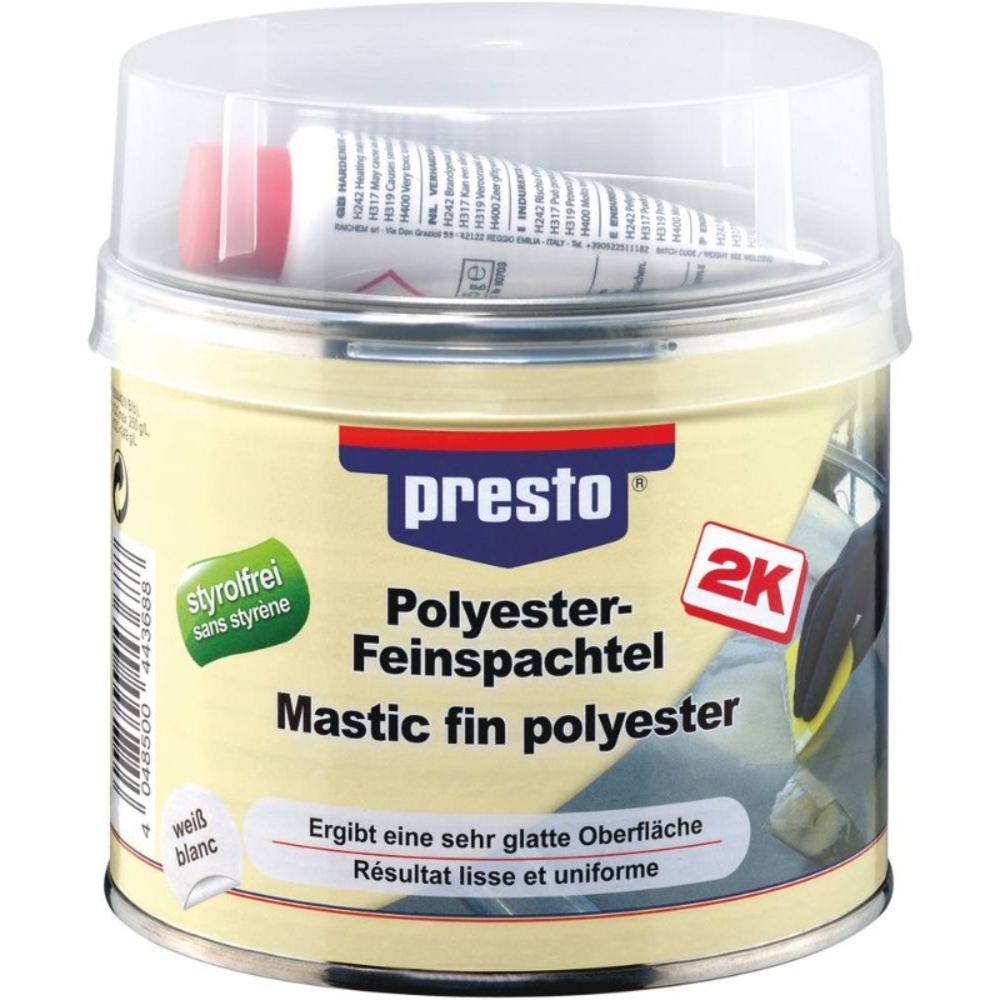 Mastic fin polyster + durcisseur 1kg sans styrene PRESTO - 12048