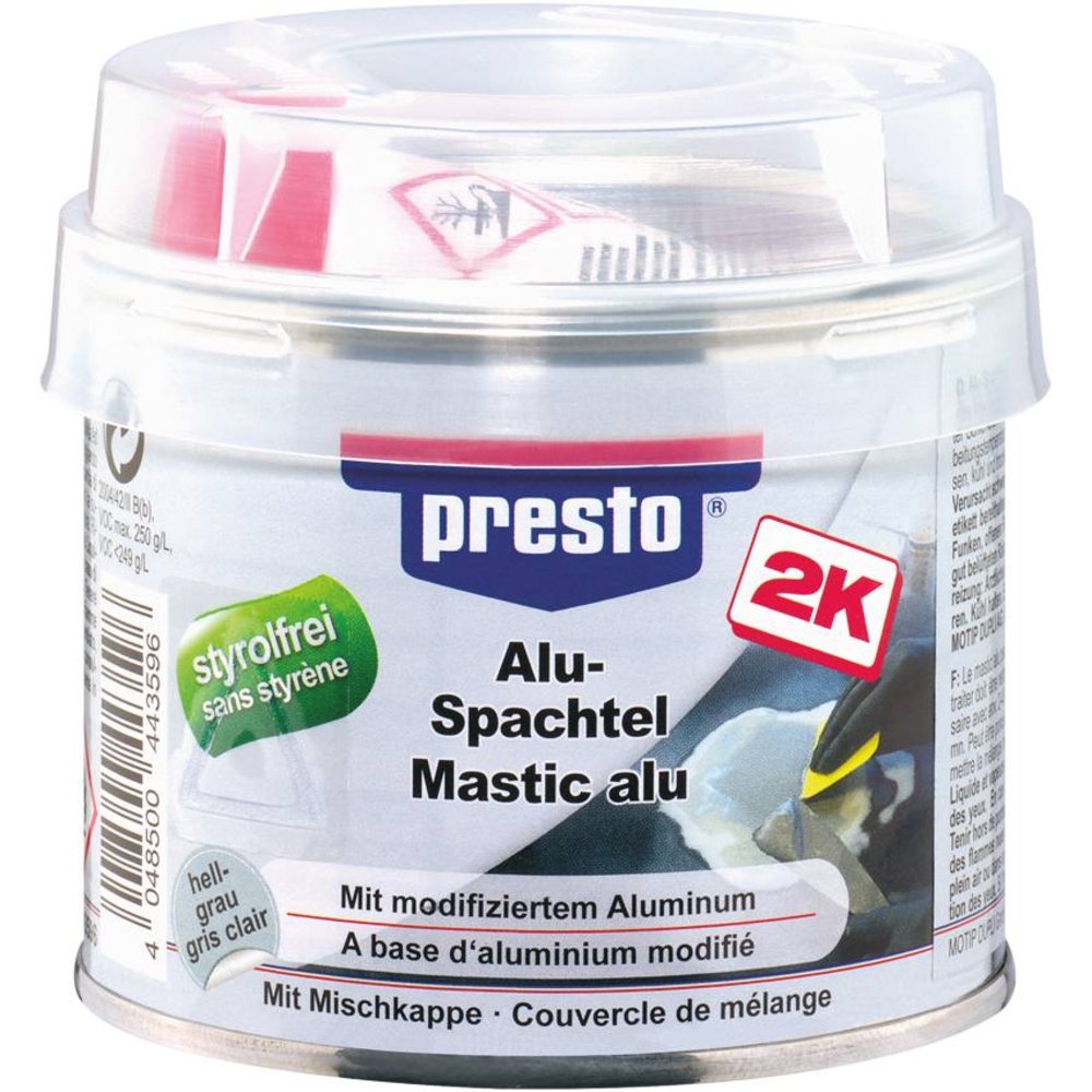 Mastic polyester aluminium avec tube durcisseur - pot de 250g PRESTO - 12049