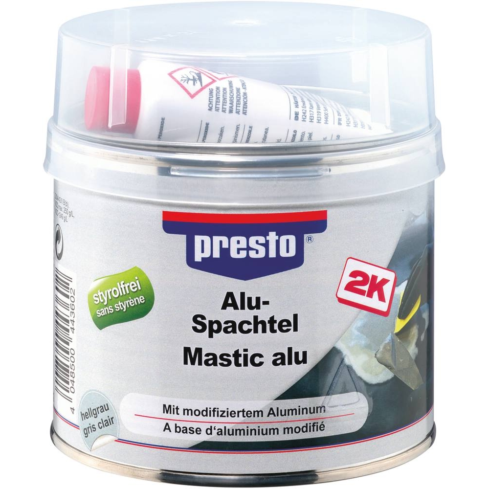 Mastic polyester aluminium avec tube durcisseur - pot de 1kg PRESTO - 12050