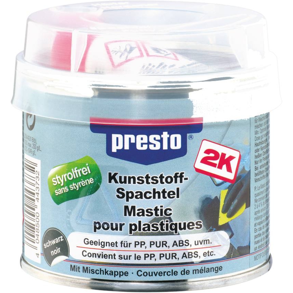 Mastic de réparation pour plastique avec tube durcisseur - pot de 250g PRESTO - 12053