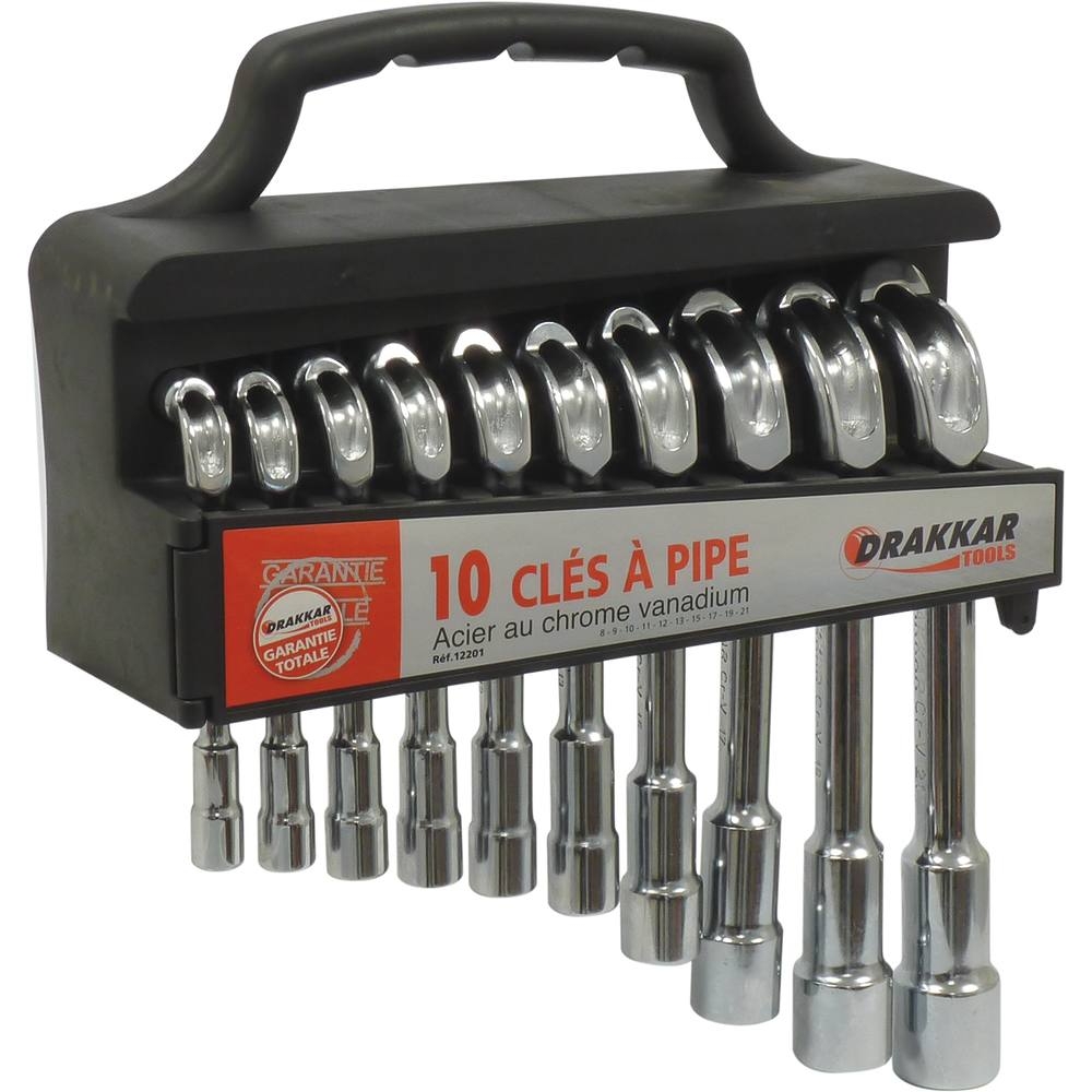 Clés à pipe débouchées 6 pans/6 pans de 8 à 21mm - présentoir de 10 pcs DRAKKAR TOOLS - 12201
