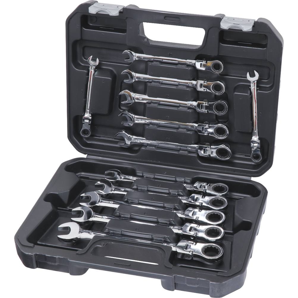 Clés mixtes articulées à cliquet de 8 à 19mm 72 dents - mallette de 12 pcs DRAKKAR TOOLS - 12600