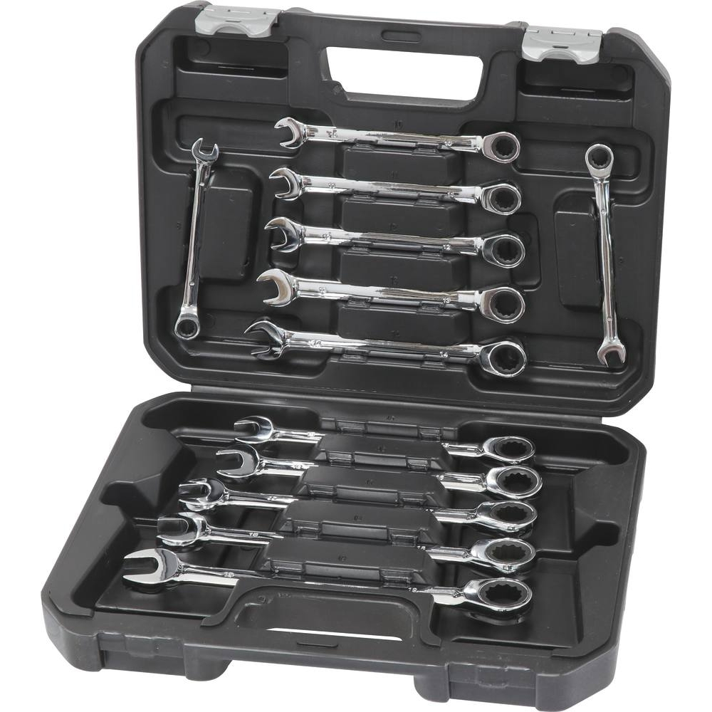 Clés mixtes droites à cliquet de 8 à 19mm 72 dents - mallette de 12 pcs DRAKKAR TOOLS - 12610