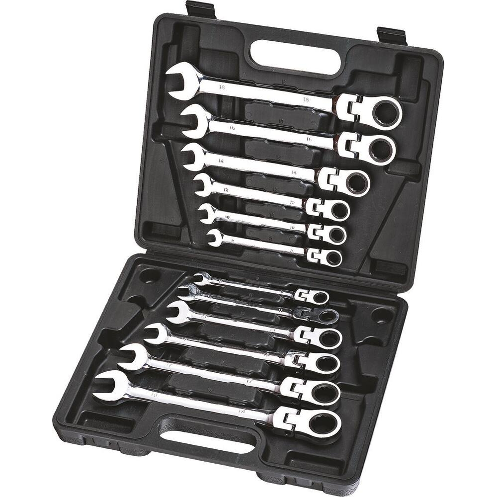 Clés mixtes articulées à cliquet de 8 à 19mm 72 dents - mallette de 12 pcs STILKER - 12715