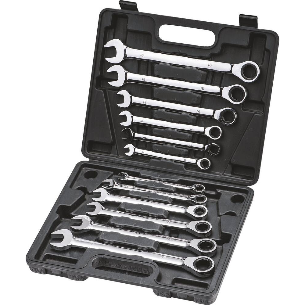 Clés mixtes droites à cliquet de 8 à 19mm 72 dents - mallette de 12 pcs STILKER - 12785