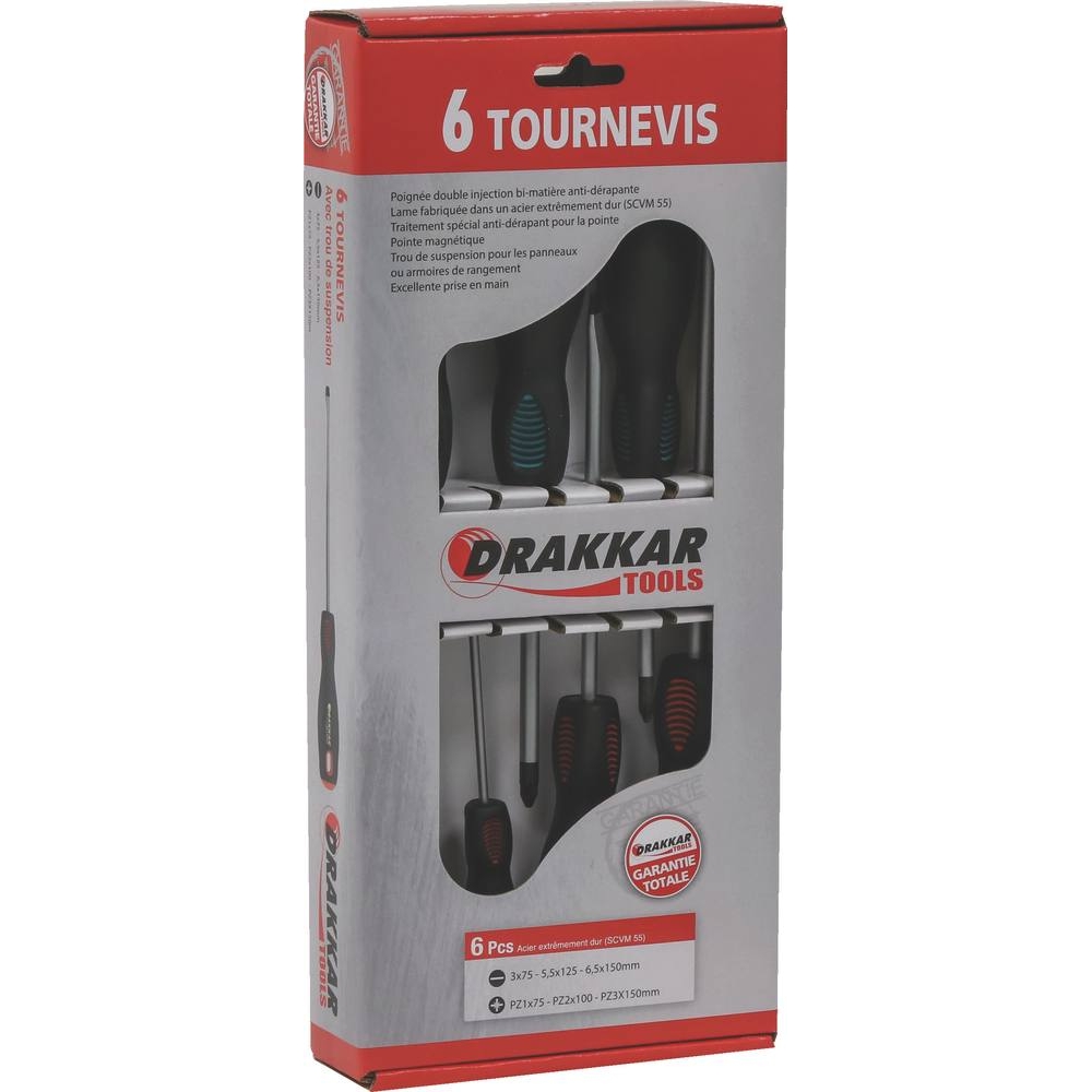 Tournevis plat et Pozidriv - boîte carton de 6 pcs DRAKKAR TOOLS - 13337