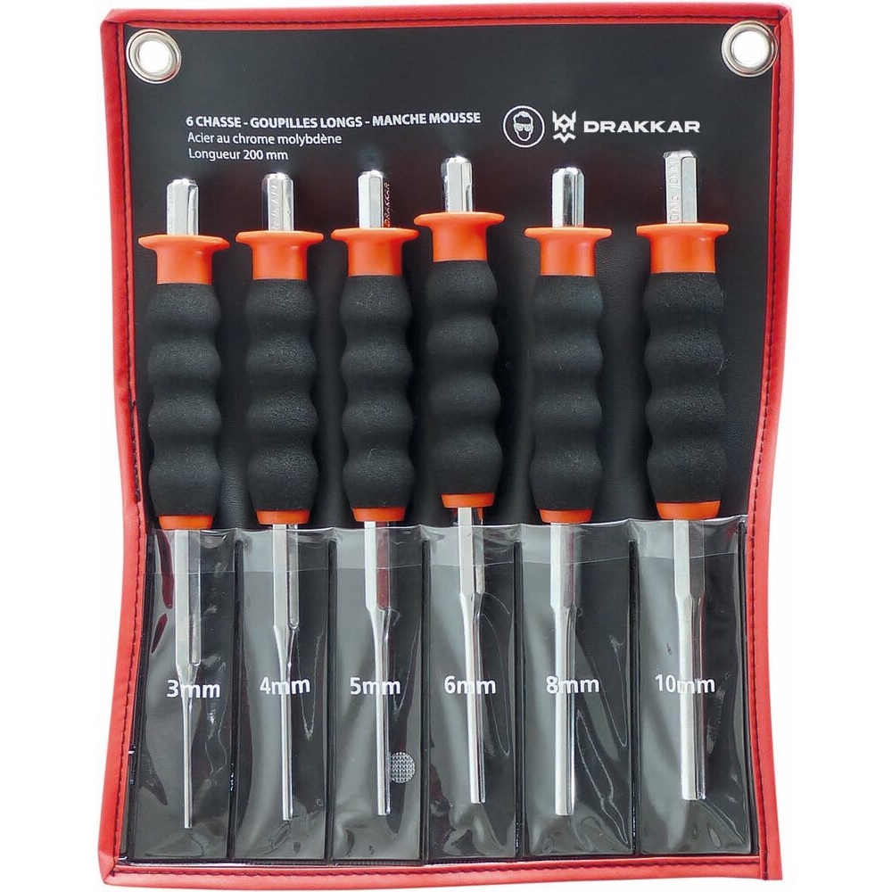 Chasse-goupilles 3-4-5-6-8-10mm 200mm avec manche mousse - pochette de 6 pcs DRAKKAR TOOLS - 13514