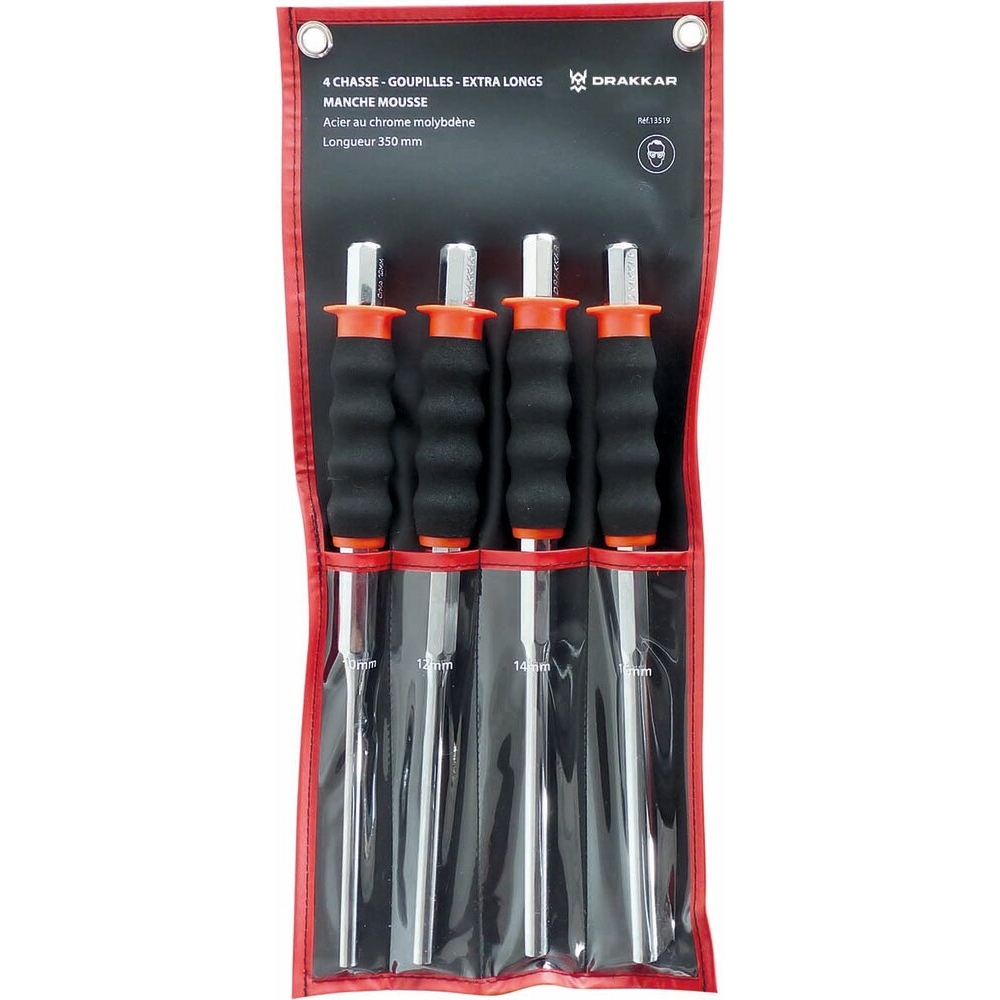 Chasse-goupilles 10-12-14-16mm 350mm avec manche mousse - pochette de 4 pcs DRAKKAR TOOLS - 13519