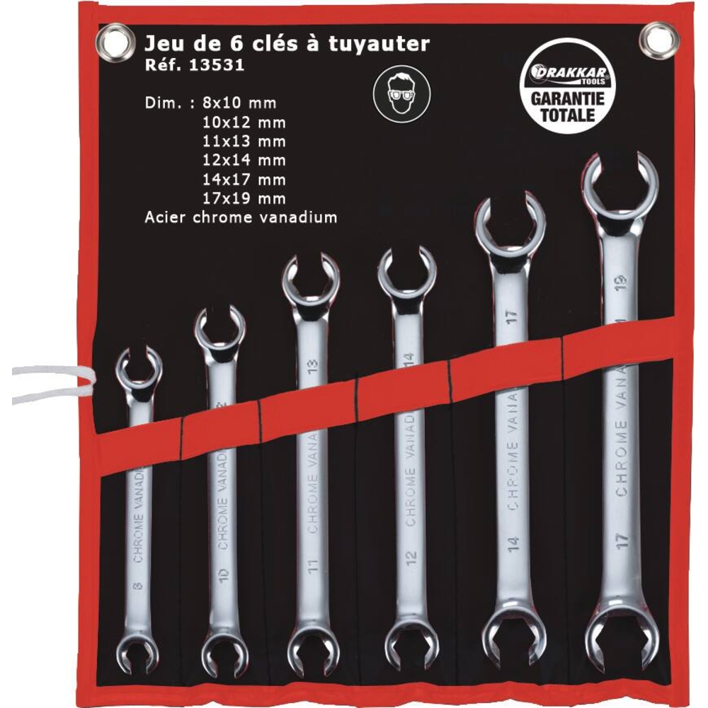 Clés à tuyauter de 8x10 à 17x19mm - pochette de 6 pcs DRAKKAR TOOLS - 13531