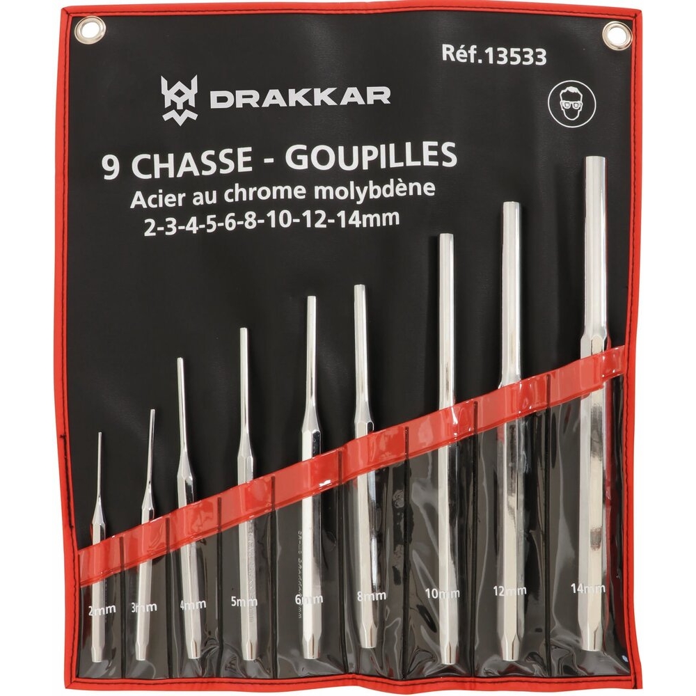 Chasse-goupilles 2-3-4-5-6-8-10-12-14mm de 110 à 248mm - pochette de 9 pcs DRAKKAR TOOLS - 13533