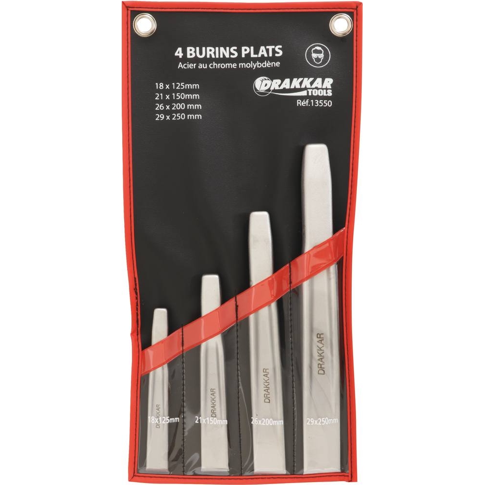 Burin plat de mécanicien 18-21-26-29mm - pochette de 4 pcs DRAKKAR TOOLS - 13550