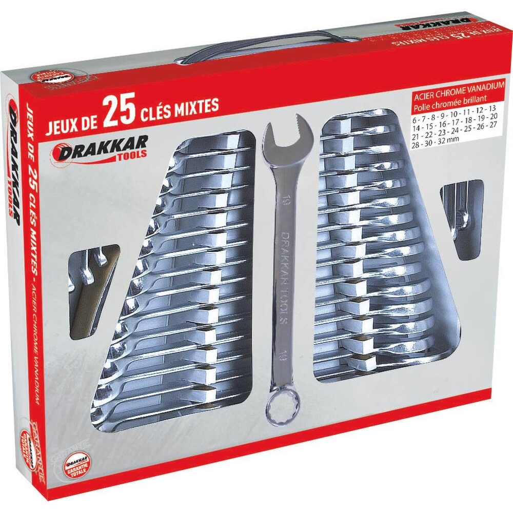 Clés mixtes de 6 à 32mm full polish - boîte carton de 25 pcs DRAKKAR TOOLS - 13926