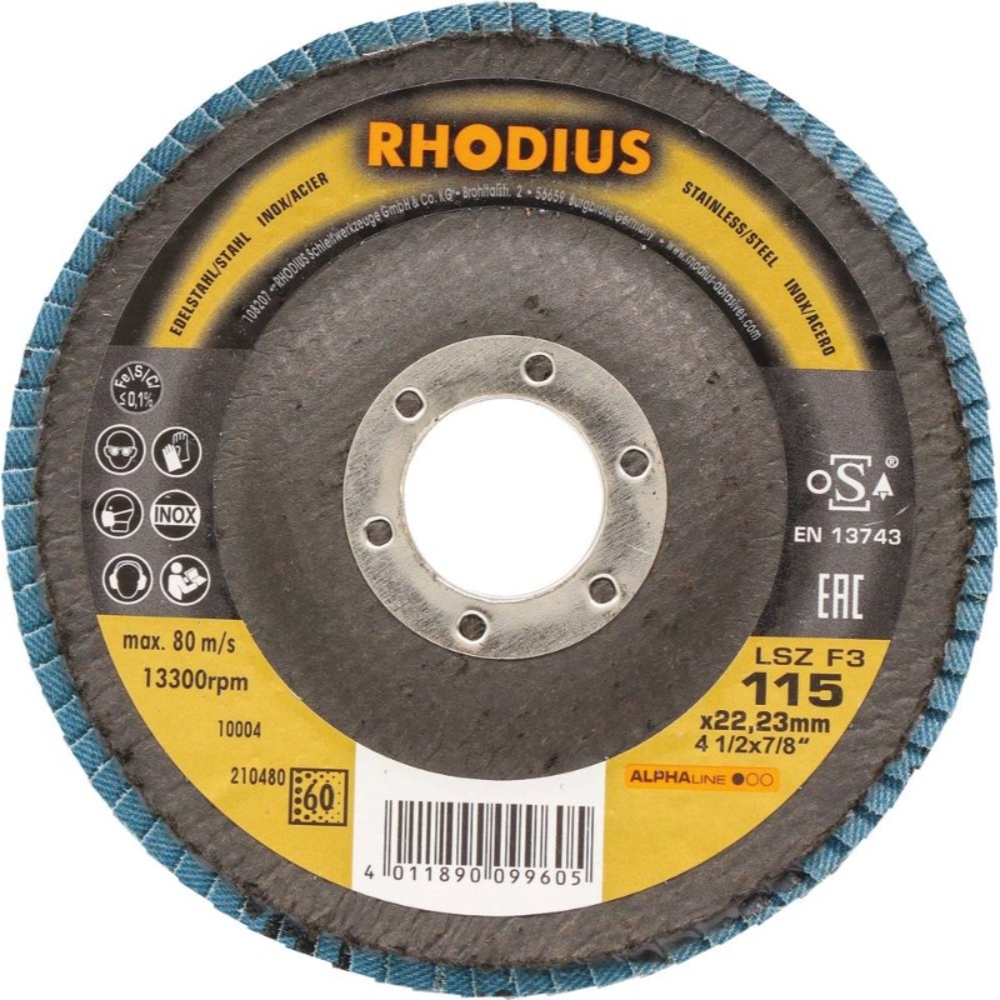 BT 10 DISQUES LAMELLE FIBRE 115X22.2 GR60 RHODIUS - 14048