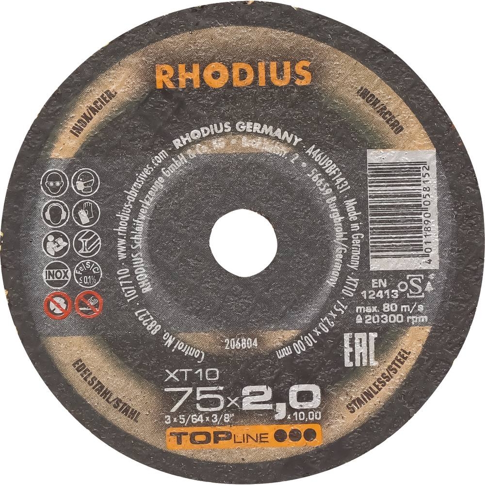 Disque à tronçonner acier/inox 75x2x10mm - lot de 25 pcs RHODIUS - 14053