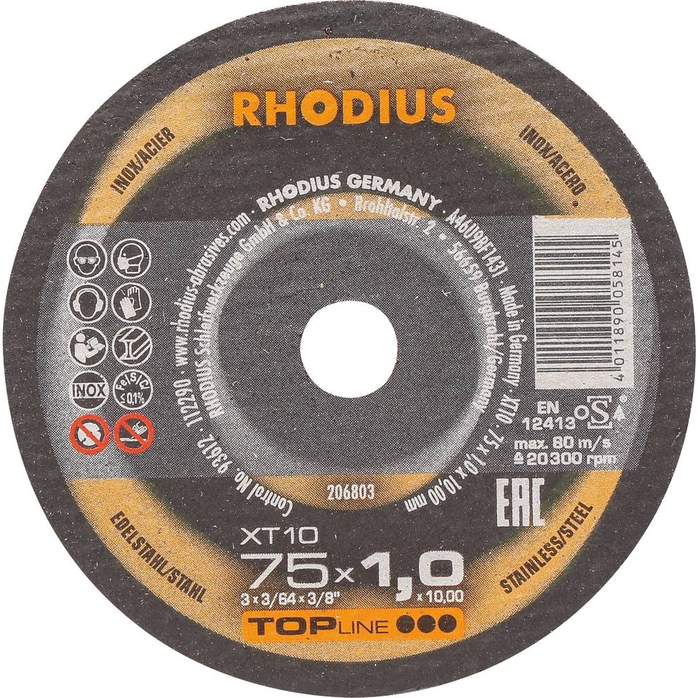 Disque à tronçonner acier/inox 75x1x10mm - lot de 50 pcs RHODIUS - 14054
