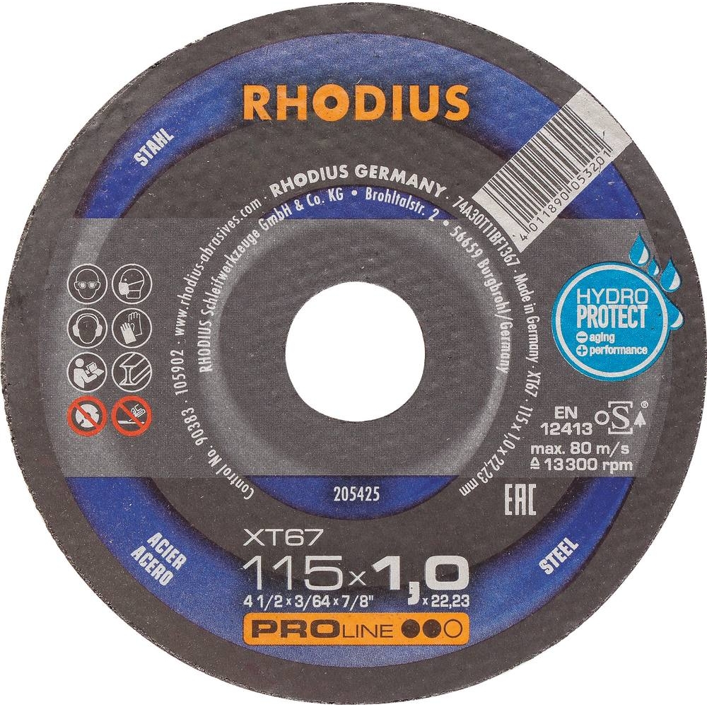 Disque à tronçonner acier 115x1x22mm - lot de 50 pcs RHODIUS - 14057