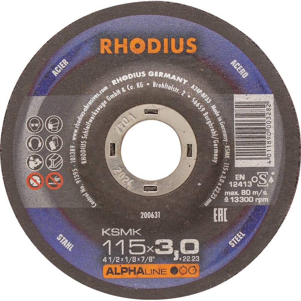 Disque à tronçonner acier 115x3x22mm - lot de 25 pcs RHODIUS - 14064