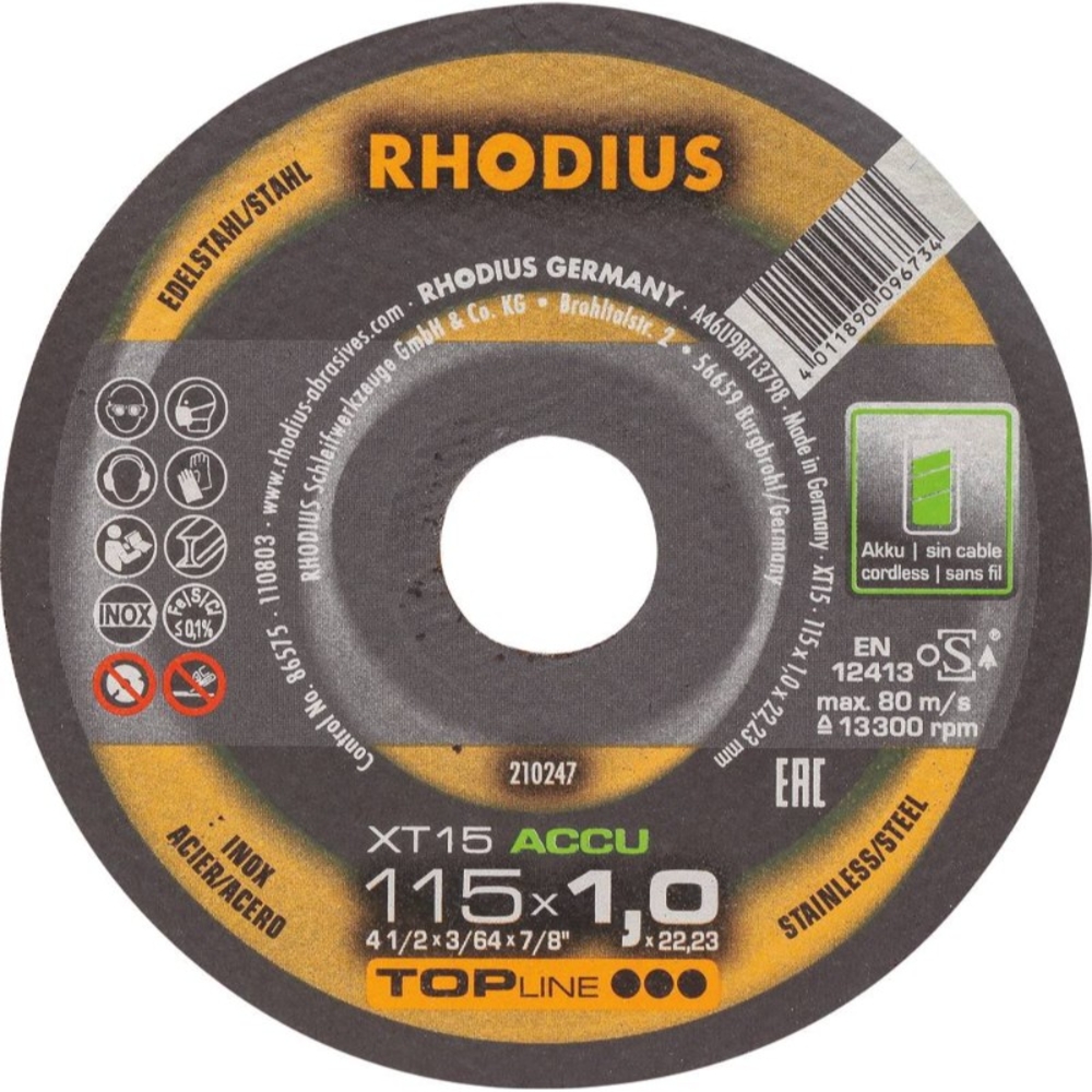 Disque à tronçonner acier/inox 115x1x22mm pour meuleuse lot de 10 - 14068 - RHODIUS - 14068