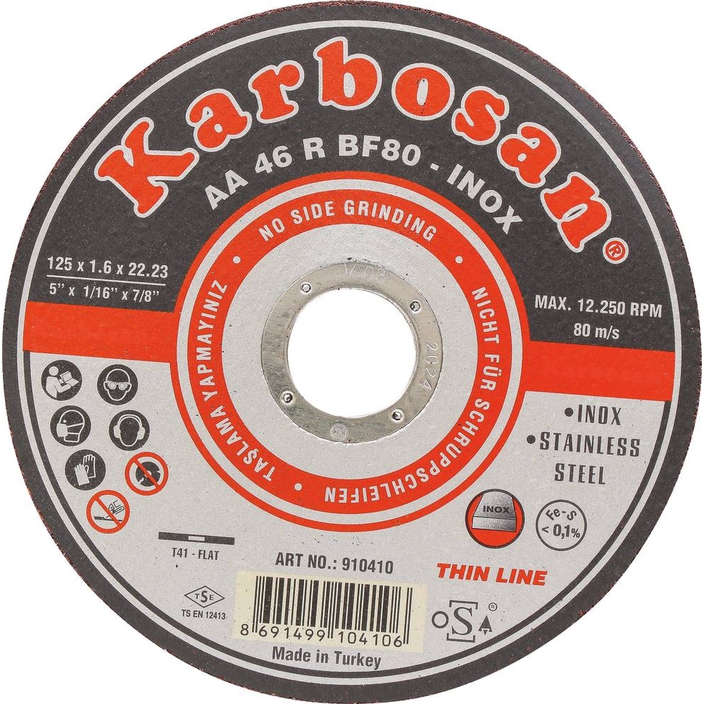 Disque à tronçonner acier/inox 125x1.6x22mm - lot de 25 pcs KARBOSAN - 14077