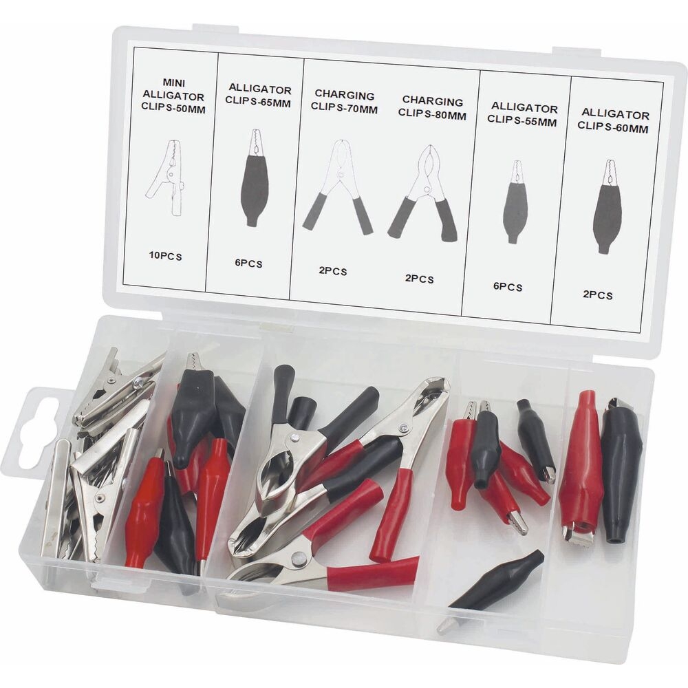 Pince crocodile gainée rouge et noire assortiment - coffret de 28 pcs STILKER - 14108