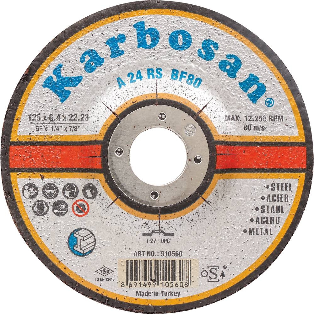 Disque à ébarber acier 125x6,4x22 - lot de 10 pcs KARBOSAN - 14184