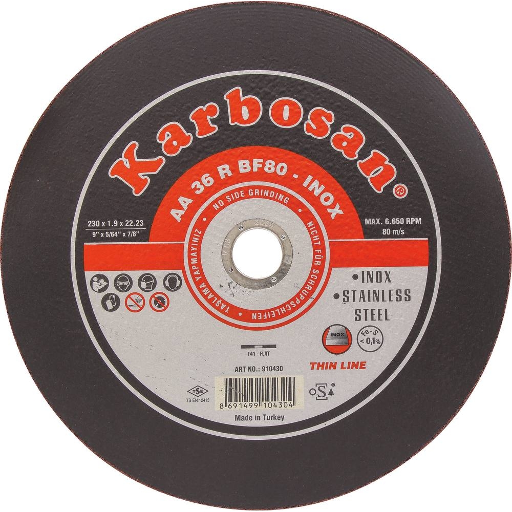 Disque à tronçonner acier/inox 230x1.9x22mm - lot de 25 pcs KARBOSAN - 14199