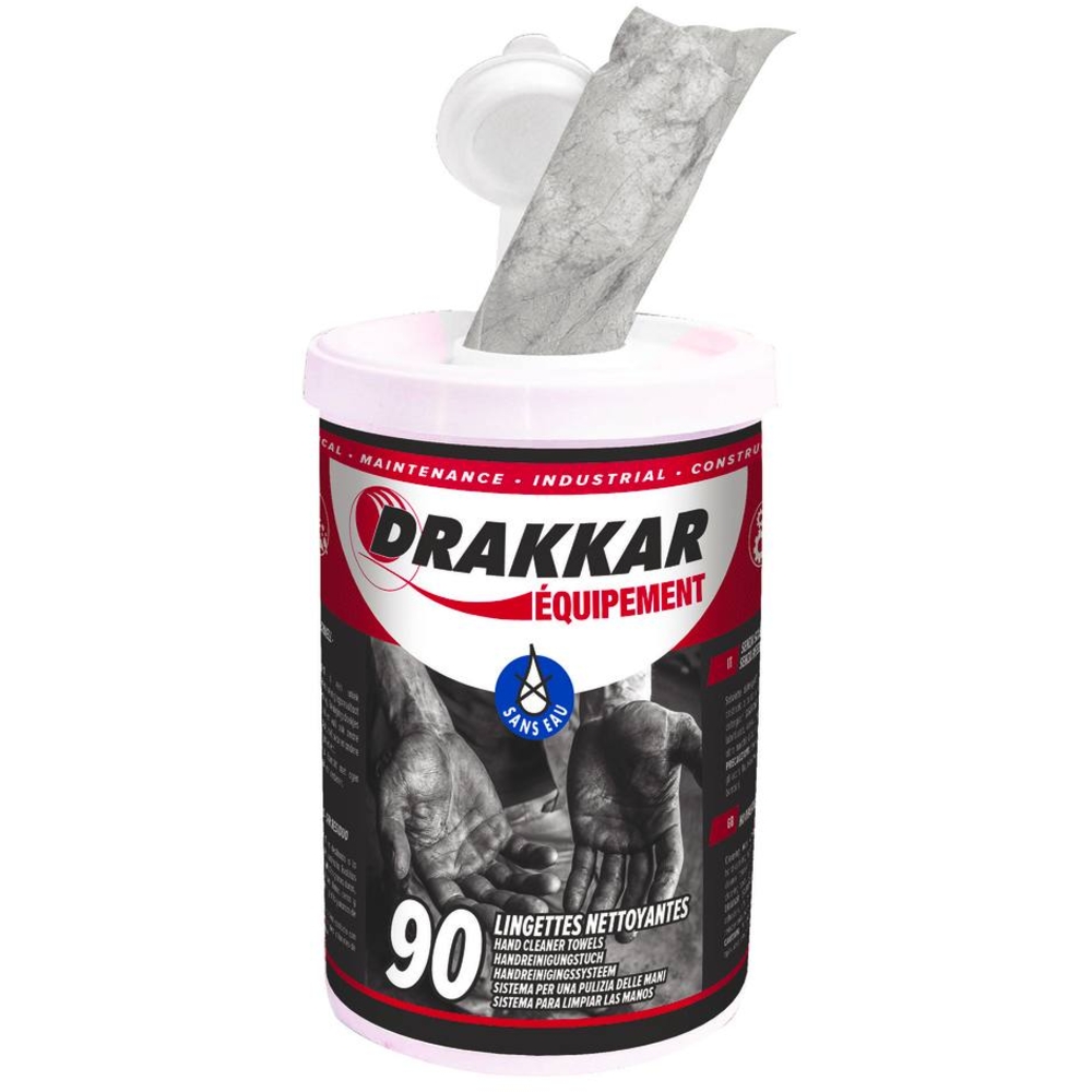 Lingettes nettoyantes mains 310x270mm - pot distributeur de 90 lingettes DRAKKAR - 14355