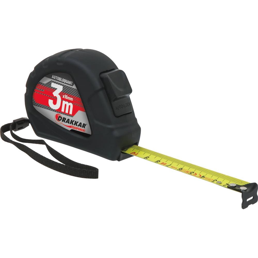 Mètre mesure à ruban autoblocant 3m 16mm boîtier ABS DRAKKAR - 14362