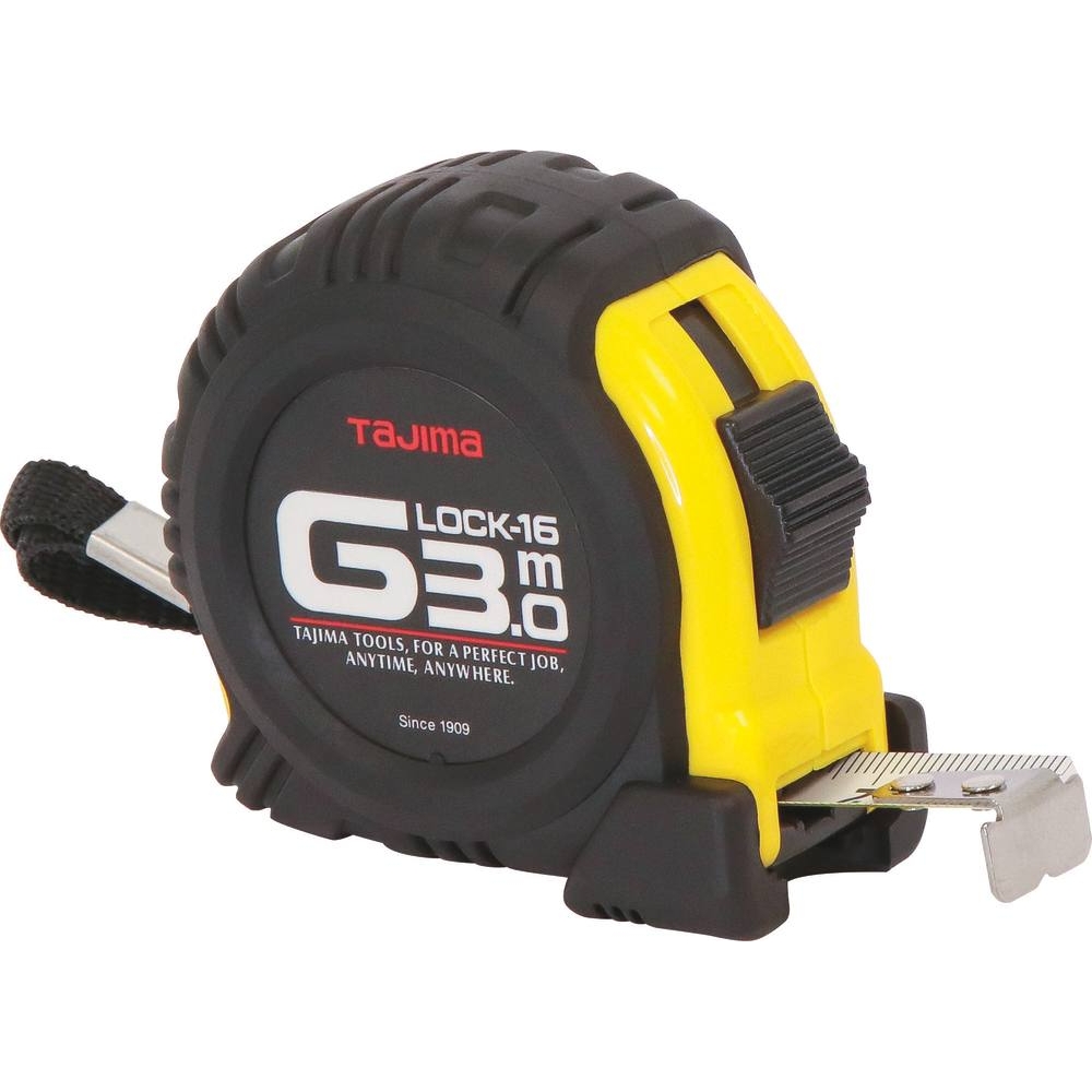 Mètre/mesure à ruban autoblocant 3m 16mm graduation recto/verso boîtier gainé élastomère - TAJIMA - 14378
