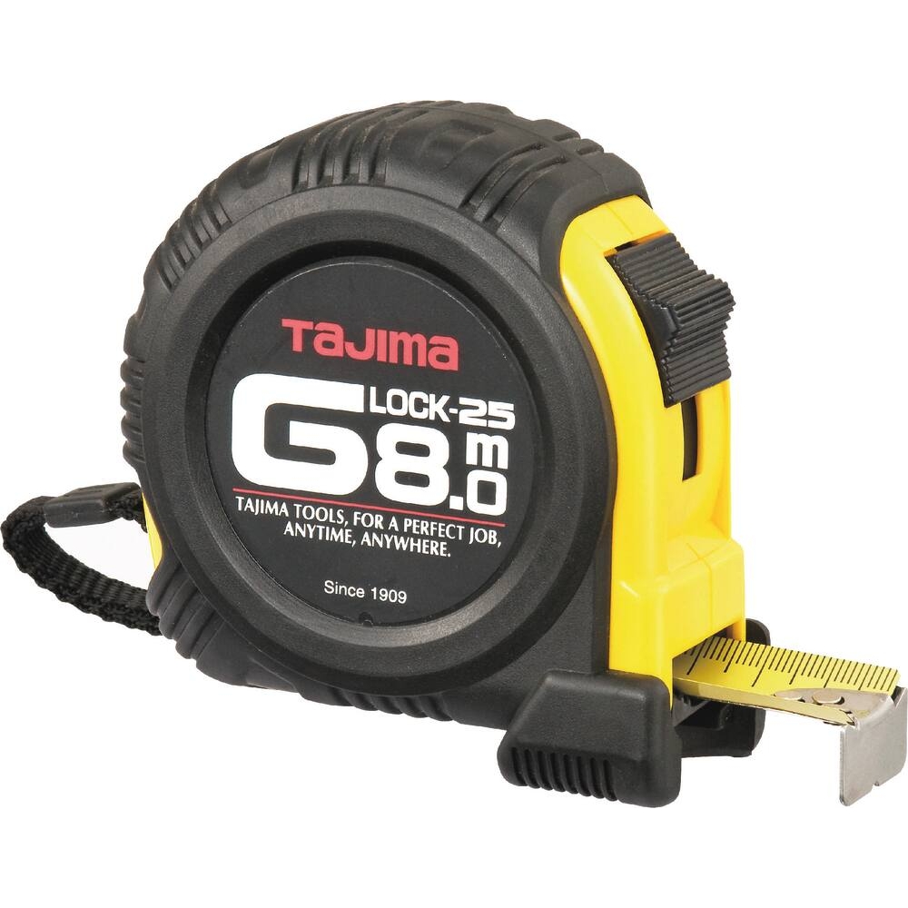 Mètre/mesure à ruban autoblocant 8m 25mm graduation recto/verso boîtier gainé élastomère - TAJIMA - 14381