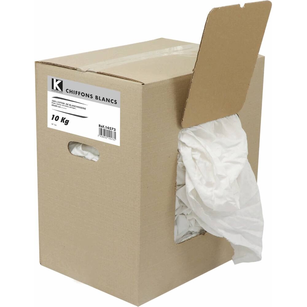 Chiffon blanc 100% coton - carton distributeur de 10Kg KARZHAN - 14573