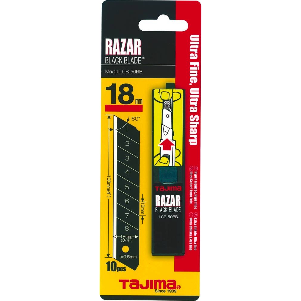 Lame sécable de 18mm très effilée - distributeur de 10 pcs TAJIMA - 14612