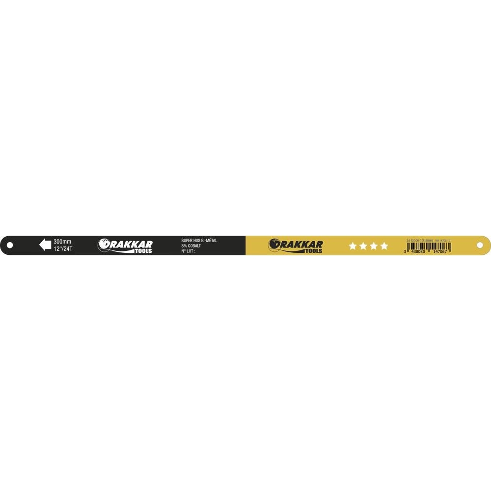 Lame de scie acier rapide bi-métal 10 dents/cm pour inox et acier dur - Lot de 100 - DRAKKAR TOOLS - 14706.100