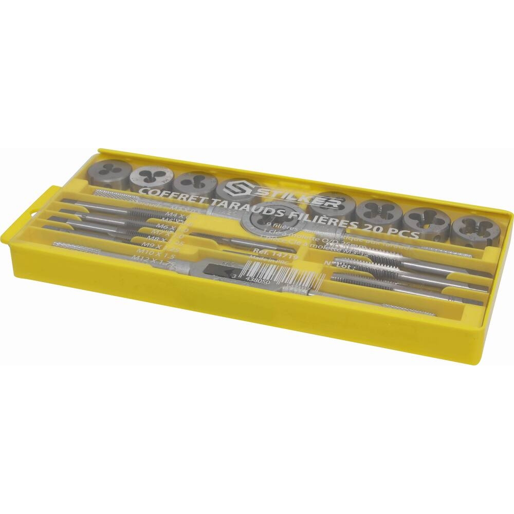 Taraud et filière M3 à M12 1 passe - coffret de 20 pcs STILKER - 14719