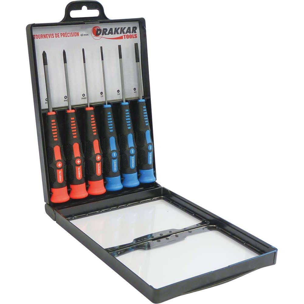 Tournevis de précision plat et Phillips 60mm - boîte de 6 pcs DRAKKAR TOOLS - 15423