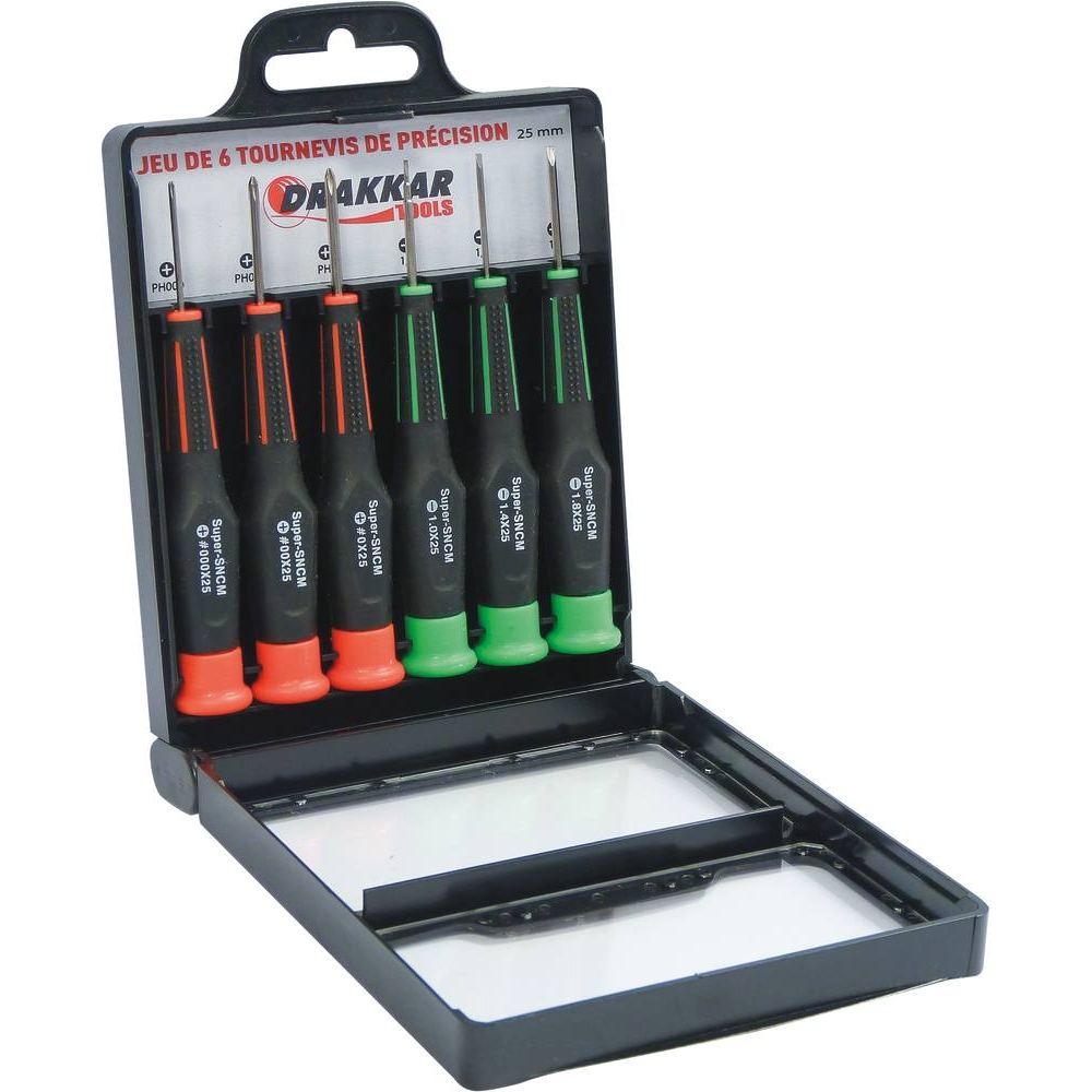 Tournevis de précision plat et Phillips 25mm - boîte de 6 pcs DRAKKAR TOOLS - 15424
