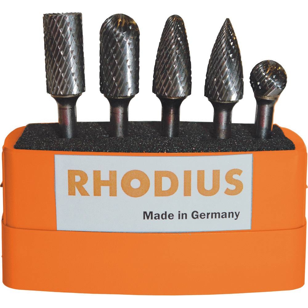 Fraise métallique sur tige Ø tête 9,6mm - coffret PVC de 5 pcs RHODIUS - 15447