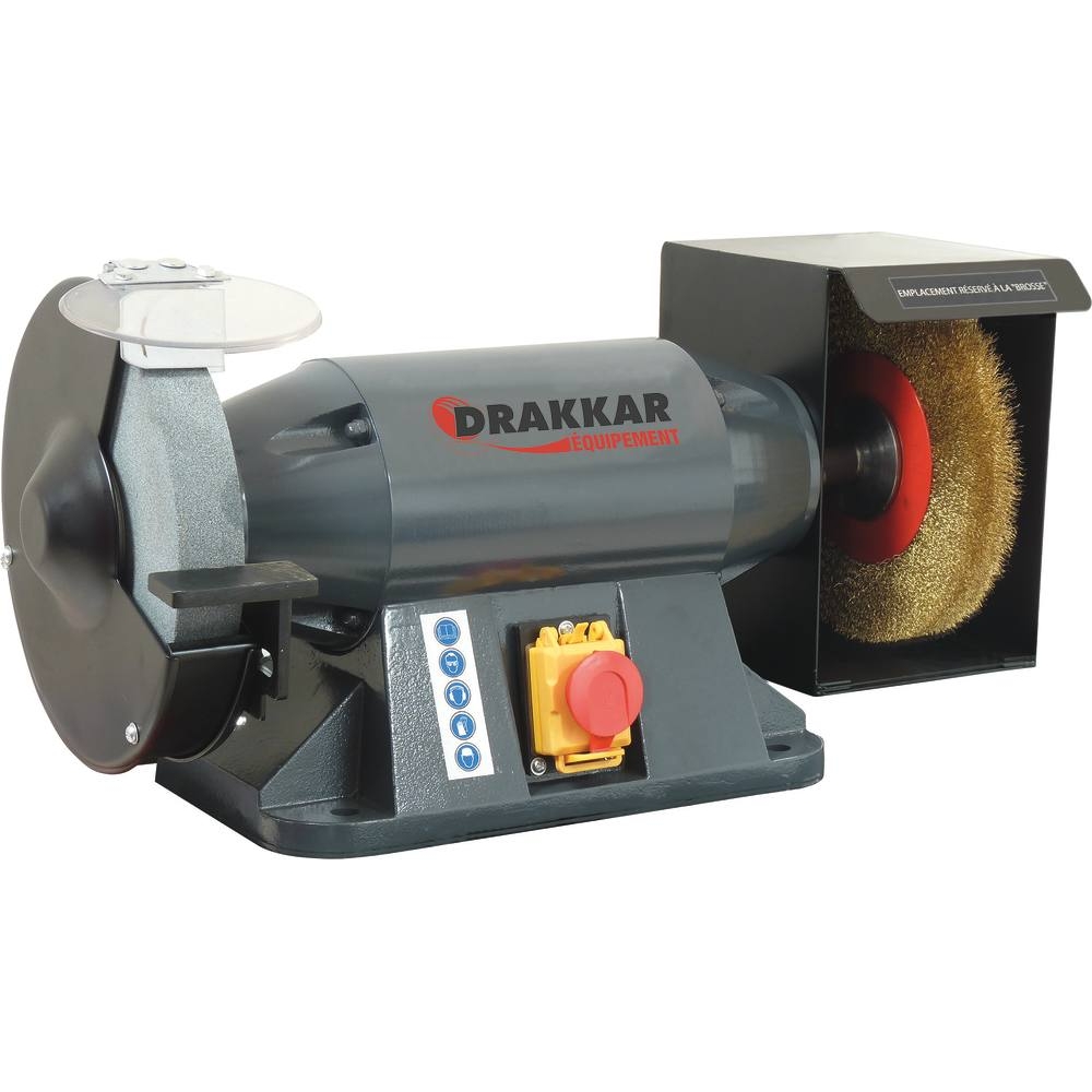 Touret à meuler 230V 900W 200mm meule/brosse DRAKKAR - 15527