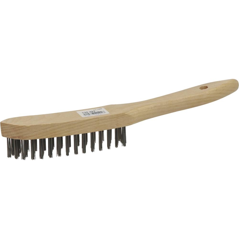 Brosse métallique fil acier 4 rangs 290mm avec manche bois incurvé STILKER - 15871