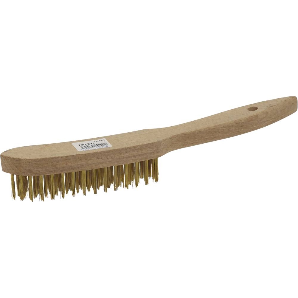 Brosse métallique fil acier laitonné 4 rangs 295mm avec manche bois incurvé - 15973