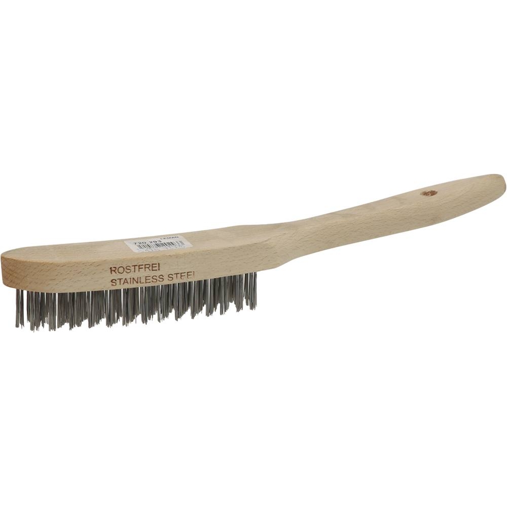 Brosse métallique fil acier inox 4 rangs 290mm avec manche bois incurvé - 15974