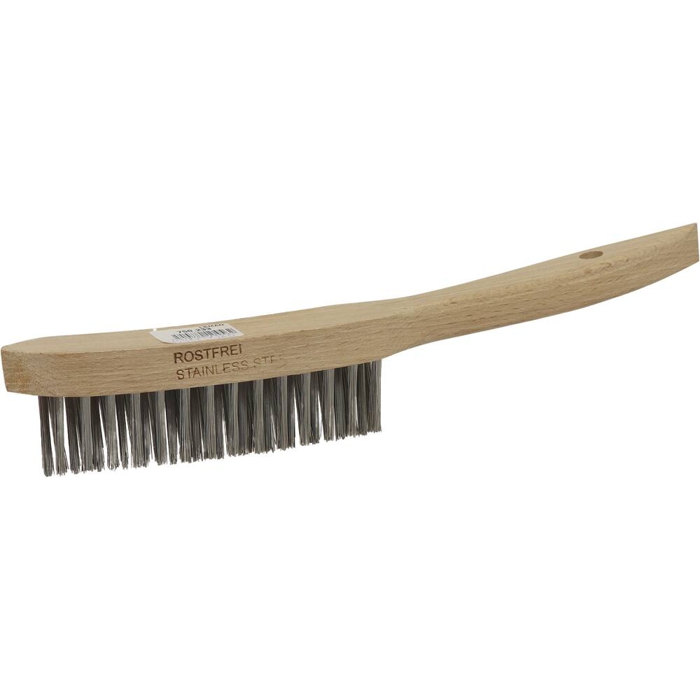 Brosse métallique fil acier inox 3 rangs 280mm avec manche bois incurvé spécial soudure - 15988