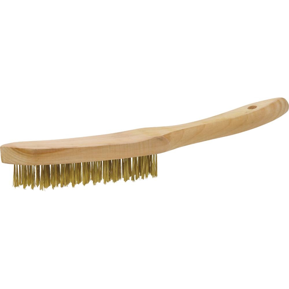 Brosse métallique fil laiton 4 rangs 295mm avec manche bois incurvé - 15992