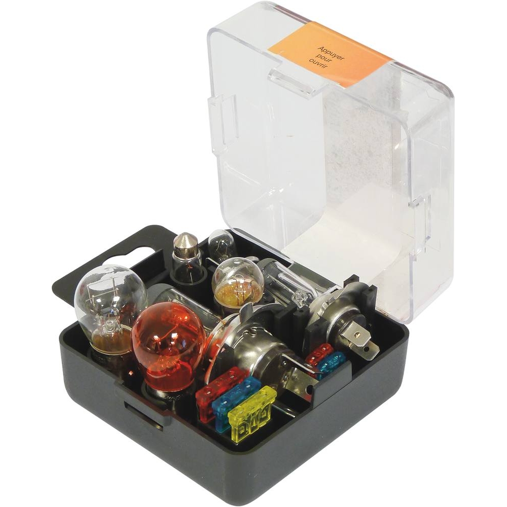 Coffret de secours 12V H1/H4/H7 - 8 ampoules + 5 fusibles SODELEC - 16270