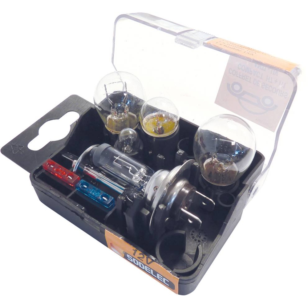 Coffret de secours 12V H1/H7 - 6 ampoules et 2 fusibles SODELEC - 16275