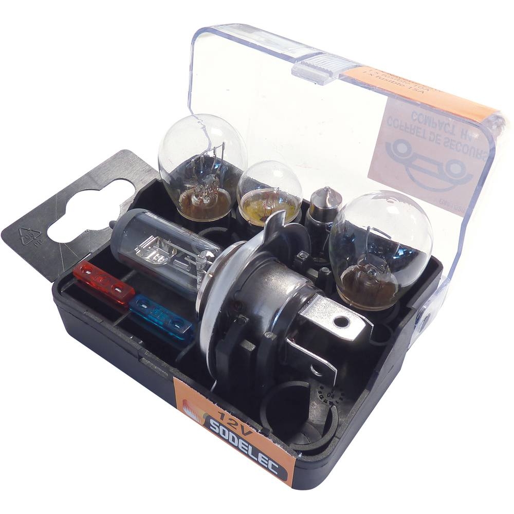 Coffret de secours 12V H4 - 5 ampoules et 2 fusibles SODELEC - 16283