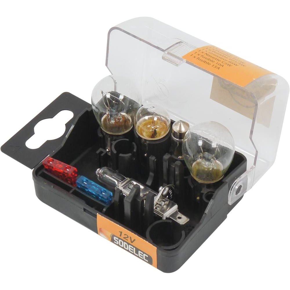 Coffret de secours 12V H1 - 5 ampoules et 2 fusibles SODELEC - 16285