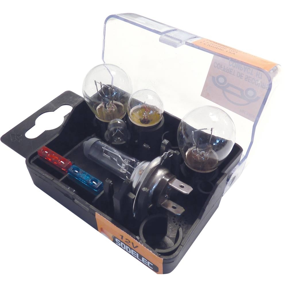 Coffret de secours 12V H7 - 5 ampoules et 2 fusibles - Lot de 10 - SODELEC - 16287.10