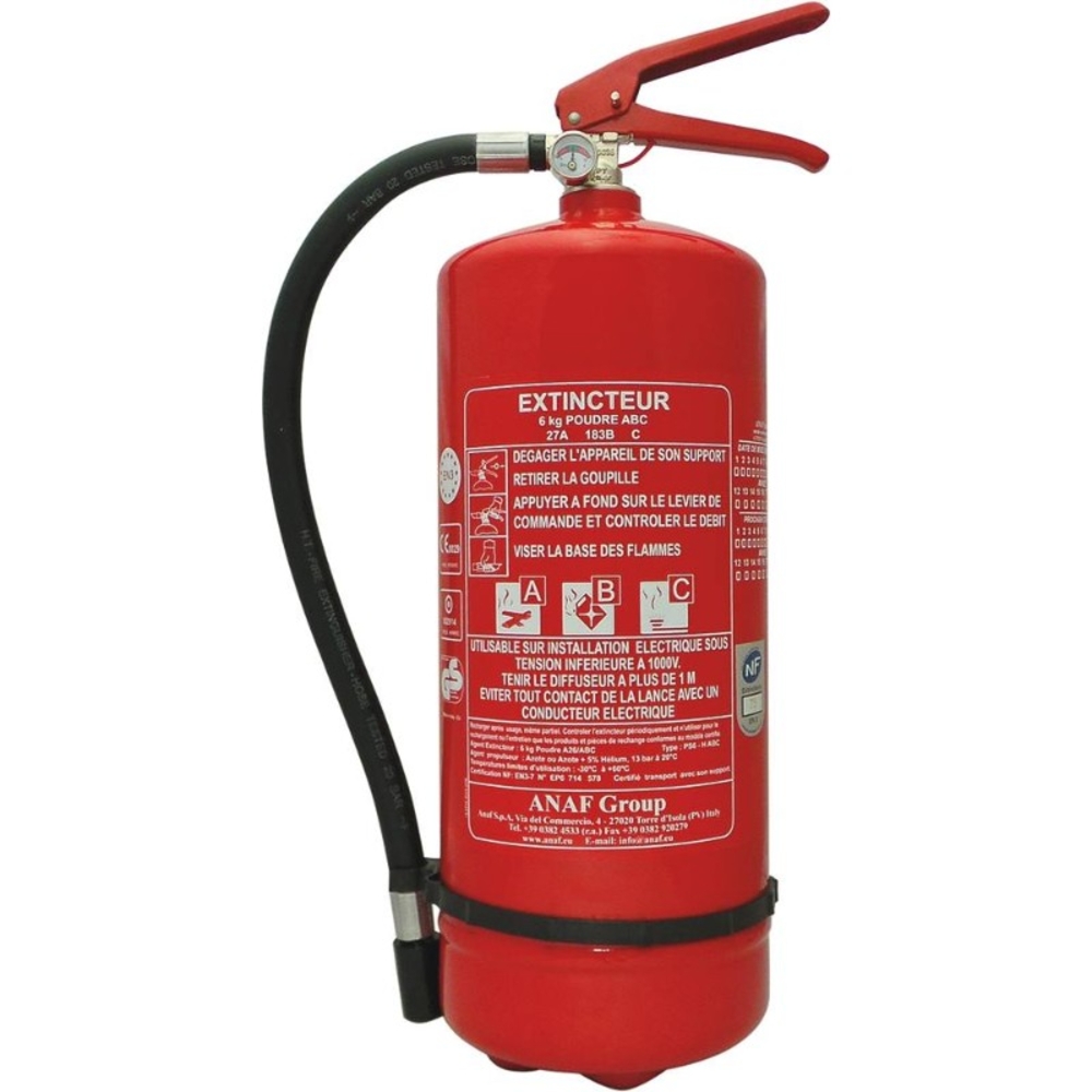 Extincteur homologué poudre 6kg avec manometre de contrôle ANAF - 16458