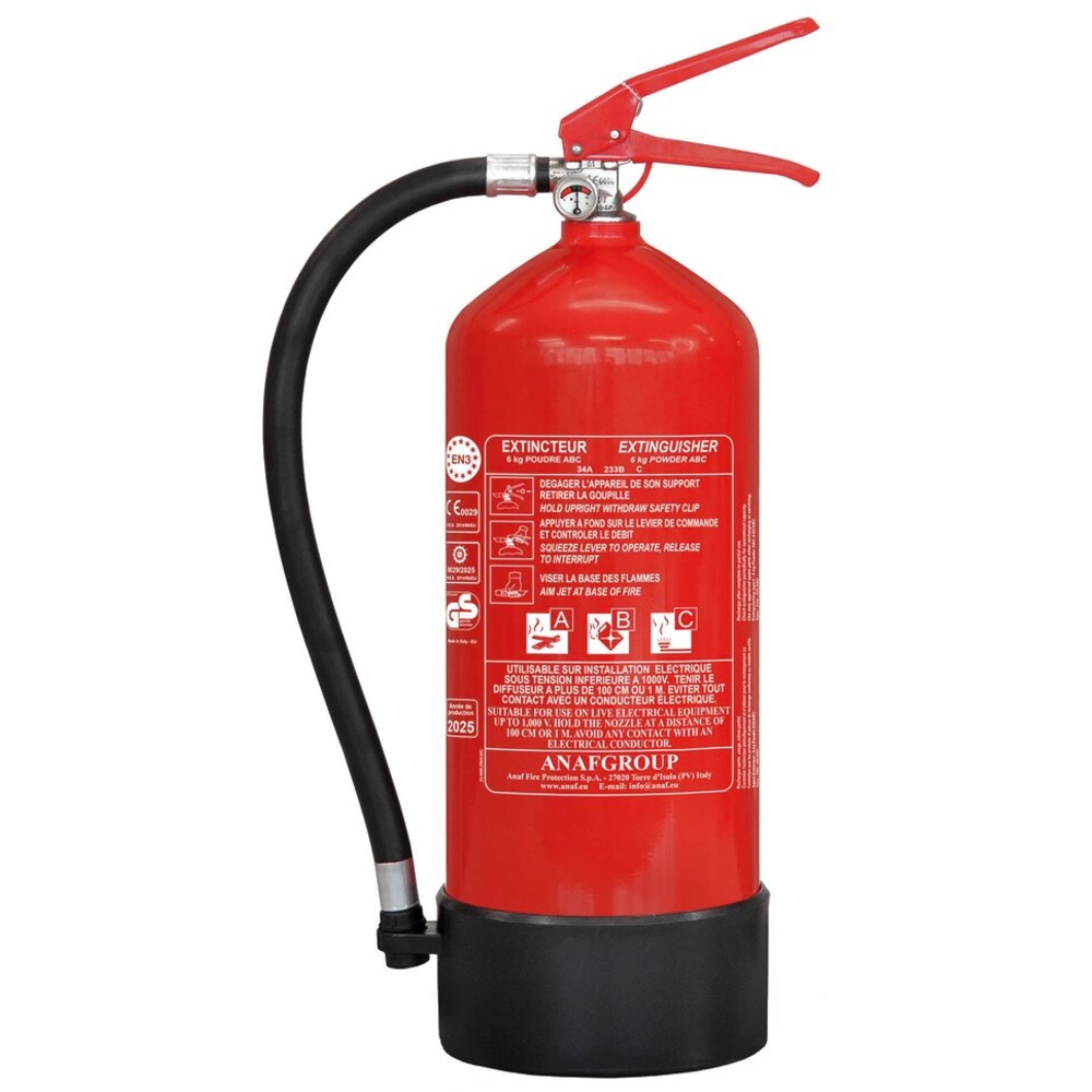 Extincteur à pression permanente à poudre ABC avec manomètre 6kg ANAF - 16458